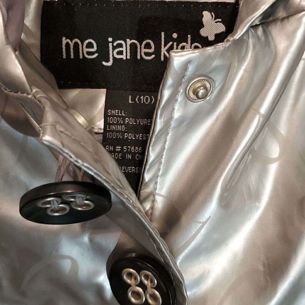 me jane kids girl's silver hooded button front raincoat - Picture 5 of 6